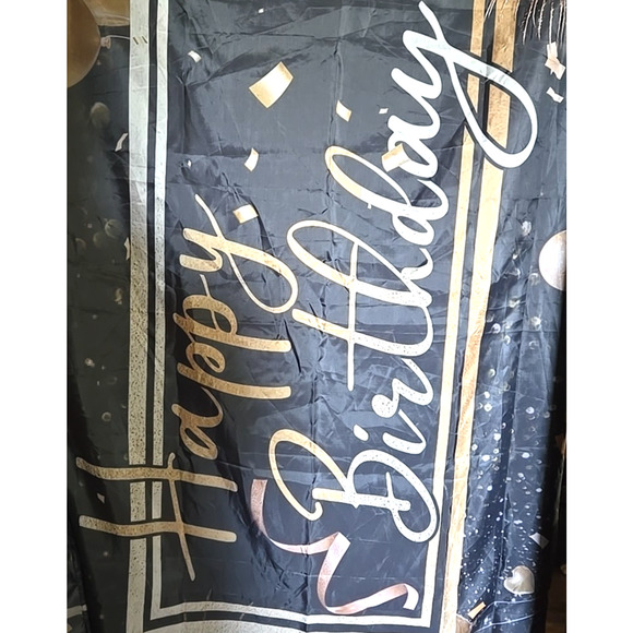 NEW Black Gold Happy Birthday Door Banner Backdrop Decoration Photo Grommet - Picture 3 of 8